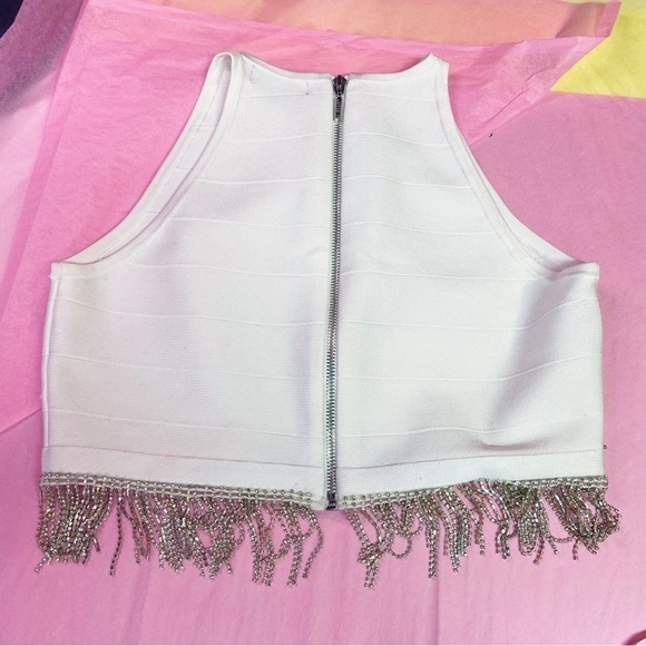 Guess white rhinestone sleeveless zip back crop top M - Picture 8 of 11